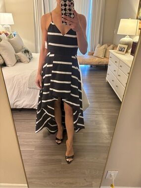 ✨ Alice + Olivia “Sample Gowns” style, bold black and white stripe print